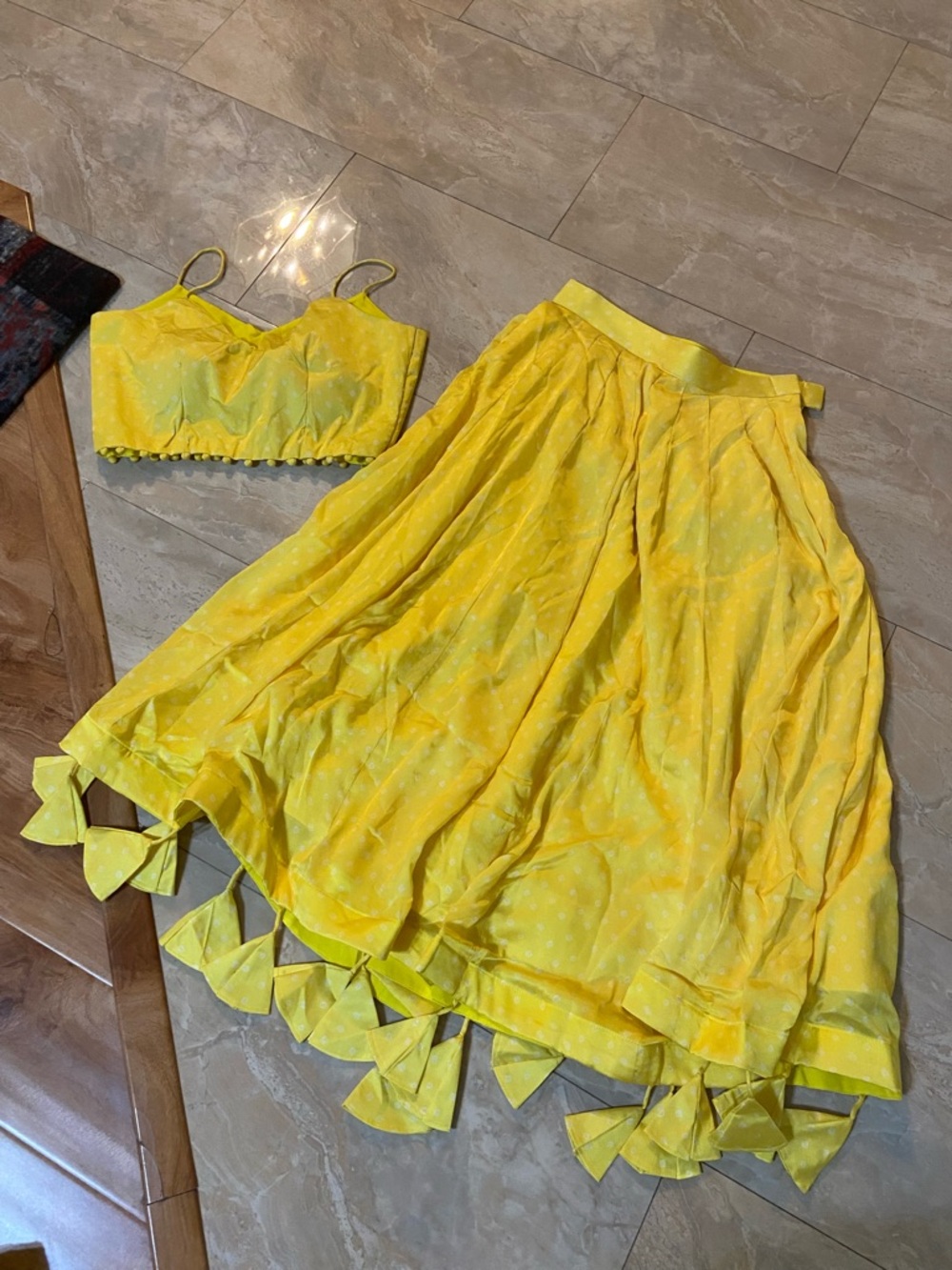 Yellow Polka Dot 3-Piece Short Lehenga Set
